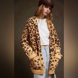 NWOT Free People Sate Side leopard Cardigan sweater